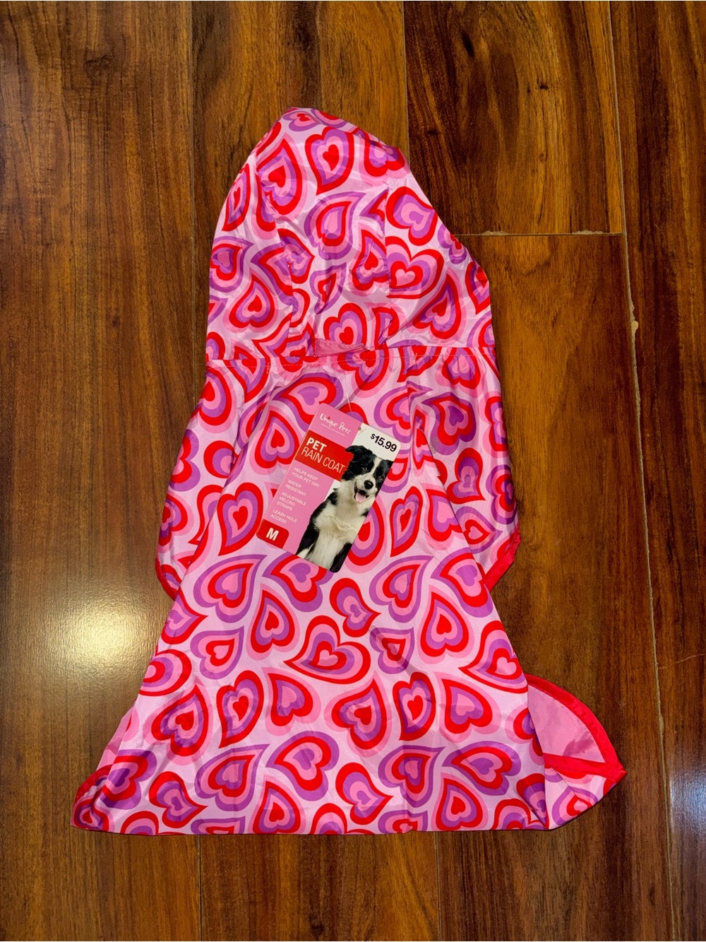 Pet Rain Coat in Pink Heart Print - Medium